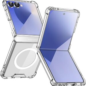 TechTrendz Magnetic [Compatible with MagSafe] for Samsung Galaxy Z Flip 7 Case Cover Transparent Anti Yellowing Non-Slip Hard PC Shockproof TPU Bumper Protective Phone Case for Z Flip 7 Back Cover