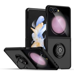 TechTrendz Magnetic Ring Holder Kickstand Armor Cover for Samsung Galaxy Z Flip 7 / Z Flip7 5G, Anti Scratch Smoke Case with Soft TPU Frame Bumper (Black)