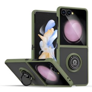 TechTrendz Magnetic Ring Holder Kickstand Armor Cover for Samsung Galaxy Z Flip 7 / Z Flip7 5G, Anti Scratch Smoke Case with Soft TPU Frame Bumper (Green)