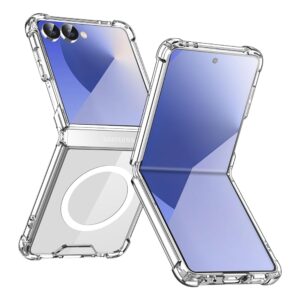 TechTrendz Magnetic [Compatible with MagSafe] for Samsung Galaxy Z Flip 7 Case Cover Transparent Anti Yellowing Non-Slip Hard PC Shockproof TPU Bumper Protective Phone Case for Z Flip 7 Back Cover