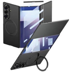 TechTrendz Case for Samsung Galaxy Z Trifold Full Cover Frame Ultra-Thin Magnetic Phone Case Cover with 360° Ring Stand for Galaxy Z Trifold Back Cover (Black)