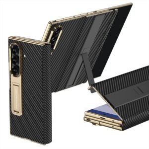 TechTrendz for Samsung Galaxy Z Trifold Cover Case Full Coverage Flip Phone Case with Stand, Business Carbon Fiber Leather Cover Case for Galaxy Z Trifold