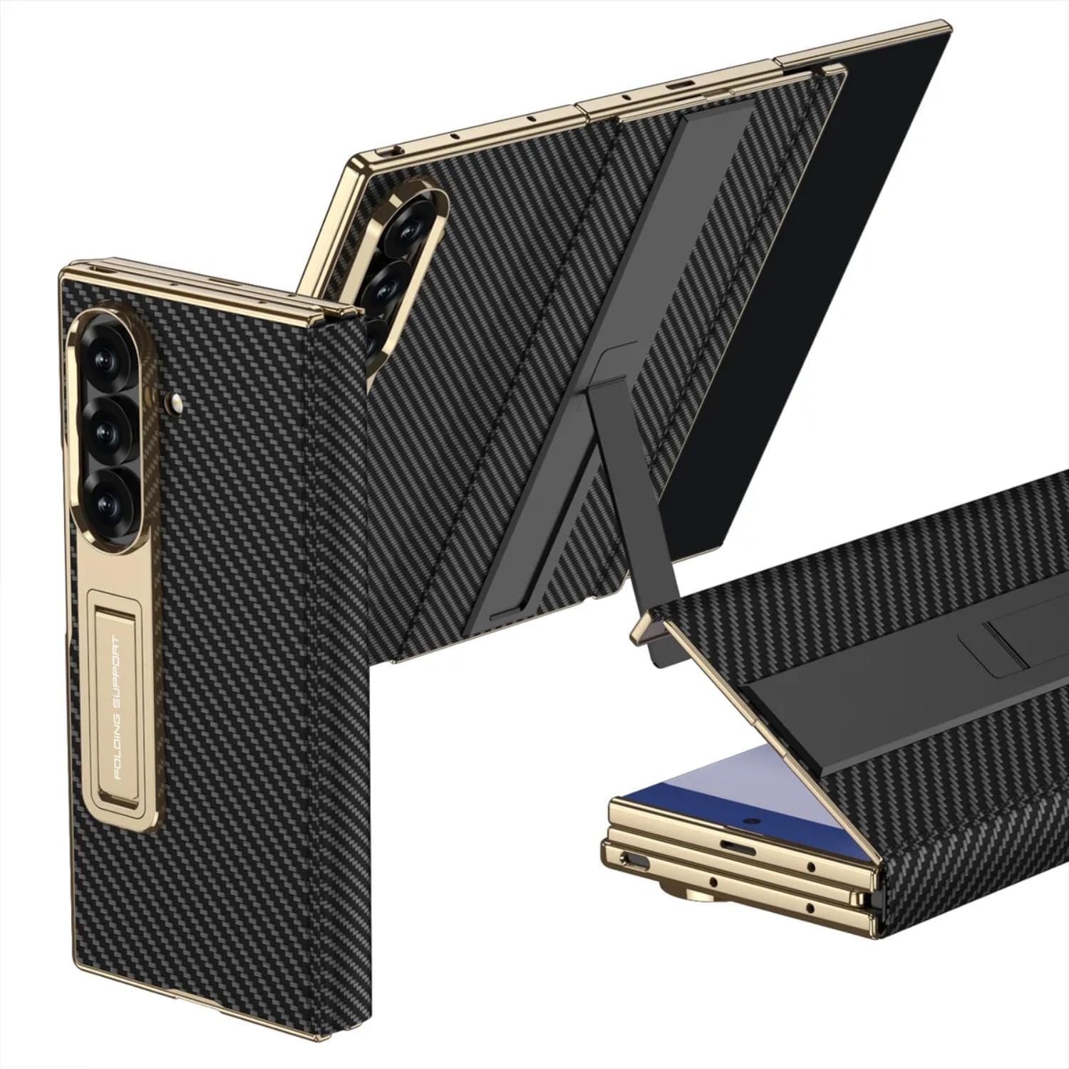 TechTrendz for Samsung Galaxy Z Trifold Cover Case Full Coverage Flip Phone Case with Stand, Business Carbon Fiber Leather Cover Case for Galaxy Z Trifold