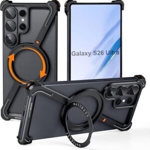 TechTrendz Z Bazel-Less Frameless, 360° Rotating Magnetic Stand Bumper Cover Compatible with Samsung Galaxy S26 Ultra (Black)
