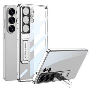 TechTrendz for Galaxy S26 Ultra Back Cover with Stand, Electroplating Phone Case Clear Hard PC Kickstand Shockproof Cover for Galaxy S26 Ultra Camera Protection Cover (Silver)