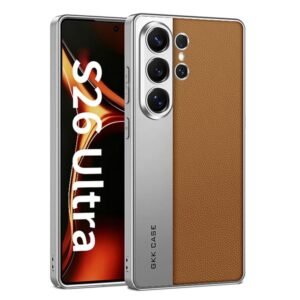 TechTrendz Luxurious Electroplated Leather Case for Galaxy Back Cover with Full Camera Protection, Slim Fit Anti-Fingerprint Protective Case (Brown)