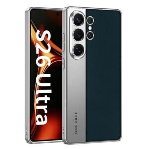 TechTrendz Luxurious Electroplated Leather Back Cover with Full Camera Protection, Slim Fit Anti-Fingerprint Protective Case Compatible with Galaxy S26 Ultra (Green)